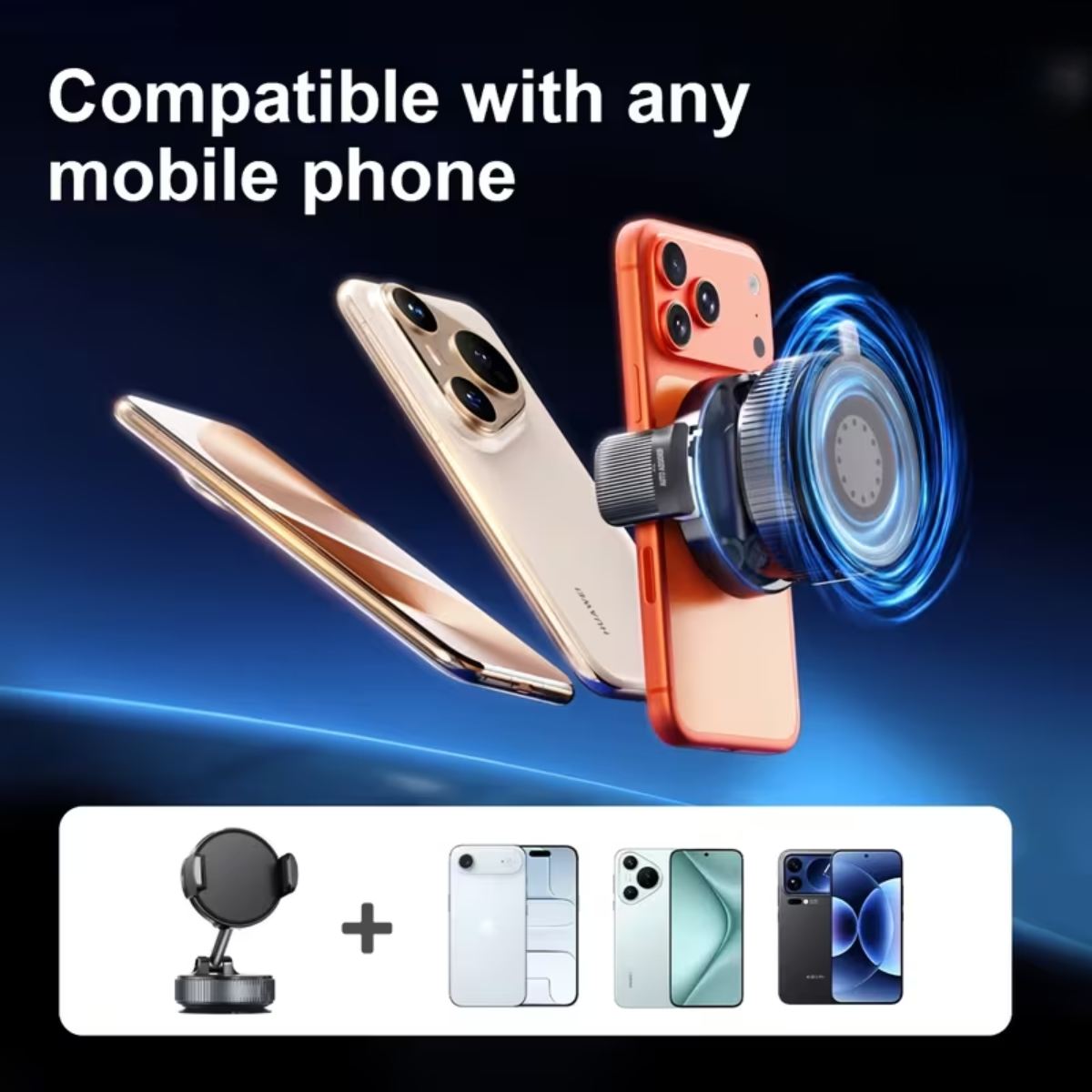 360° Rotatable Vacuum Magnetic Phone Holder — Foldable Car Mount with Electric Suction for Dashboard, Windshield & Desk