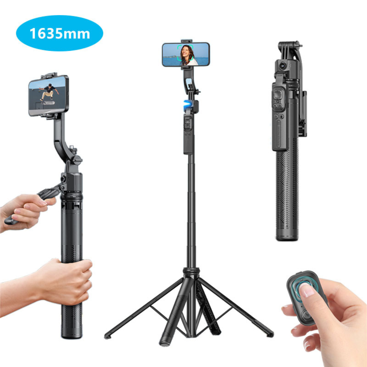 AI Face Tracking Quadrapod Gimbal With 360-Degree Rotation and 1.63m Adjustable Height