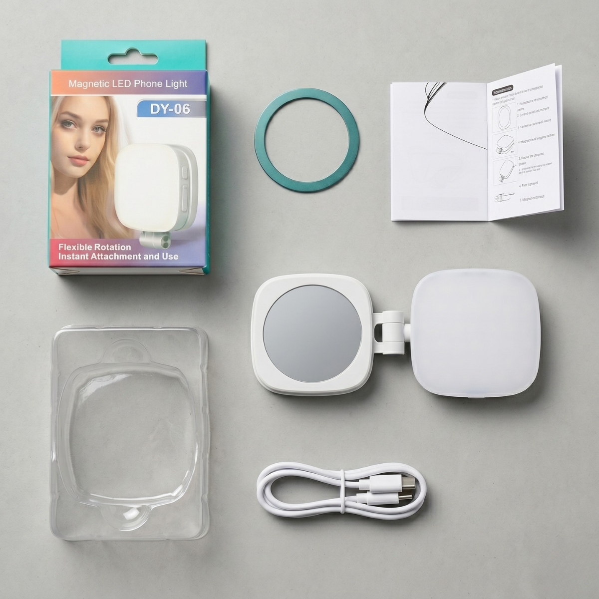 Magnetic LED Phone Light with Makeup Mirror – Portable Selfie Fill Light for Photography & Live Streaming