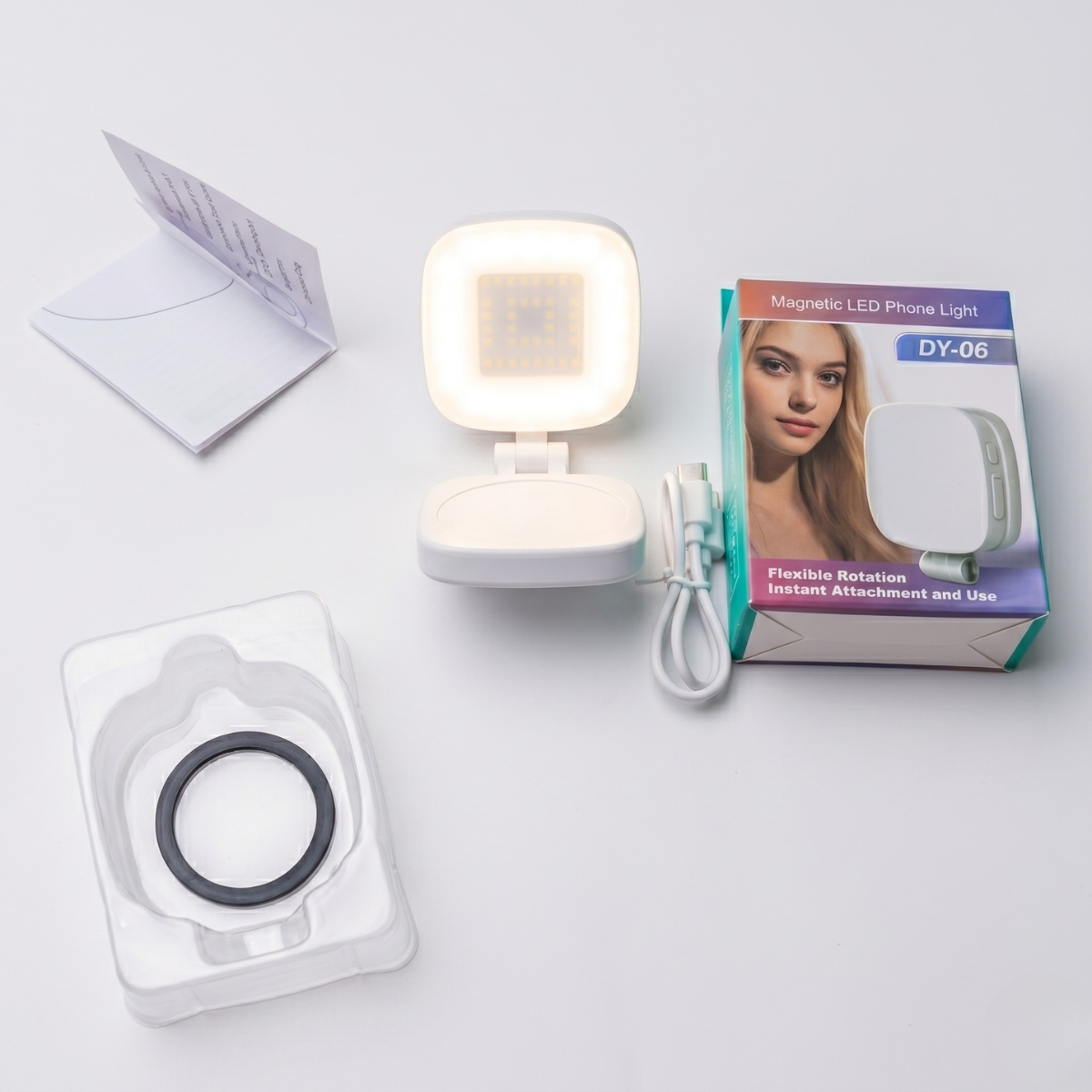 Magnetic LED Phone Light with Makeup Mirror – Portable Selfie Fill Light for Photography & Live Streaming