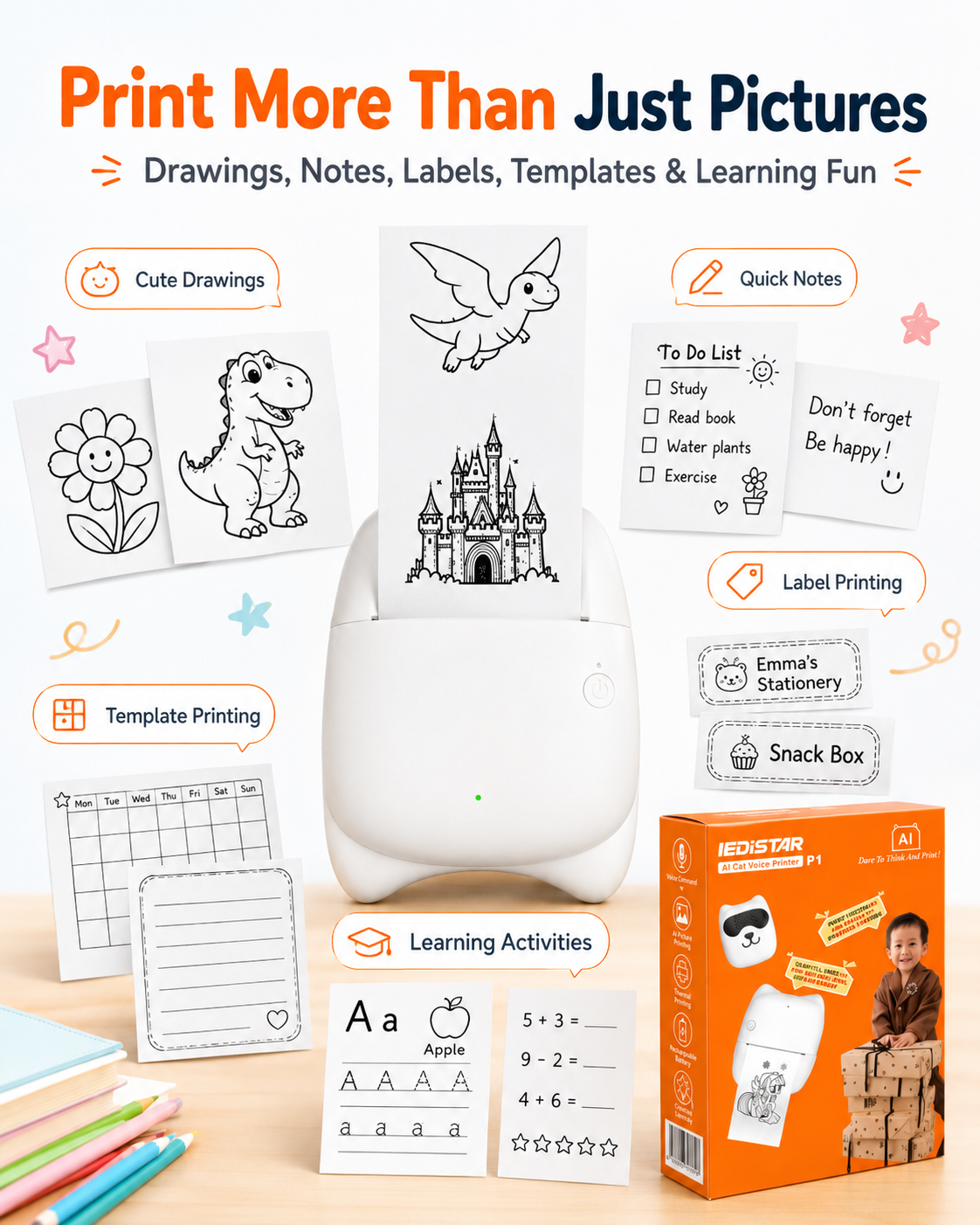 AI Voice Printer for Kids – Inkless Creative Gift Printer for Eid, Birthdays & Learning
