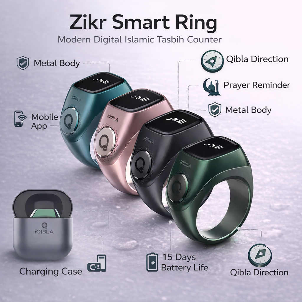 Tasbih Zikr Flex Pro Ring (Waterproof), Metal Tasbih Counter Ring, Prayer Reminder Notification 5 Times With 3 Compatible Sizes 3 In 1 (18,20,22mm) | Best Ramadan Gift