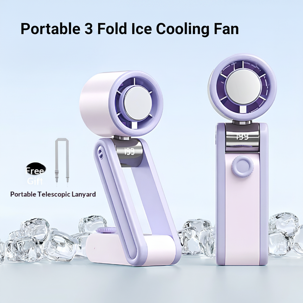 3-in-1 Foldable Cooling Fan with "Ice" Technology, 199 Speeds & 3600mAh Battery – Stay Cool Anywhere