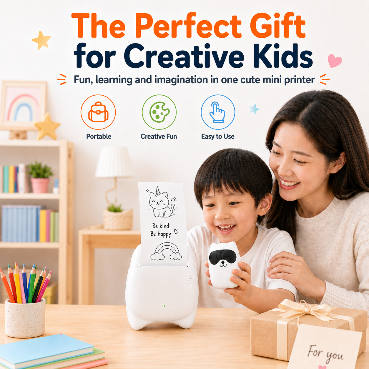 AI Voice Printer for Kids – Inkless Creative Gift Printer for Eid, Birthdays & Learning
