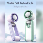 Two mini fans in purple and green on a light blue background with 'mini fan' branding.