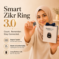 iTasbih Peace 1 smart tasbih ring with 7-day battery life, showing 9999 dhikr count on LED display