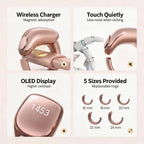 Rose gold dikr counter with features listed on a light pink background
