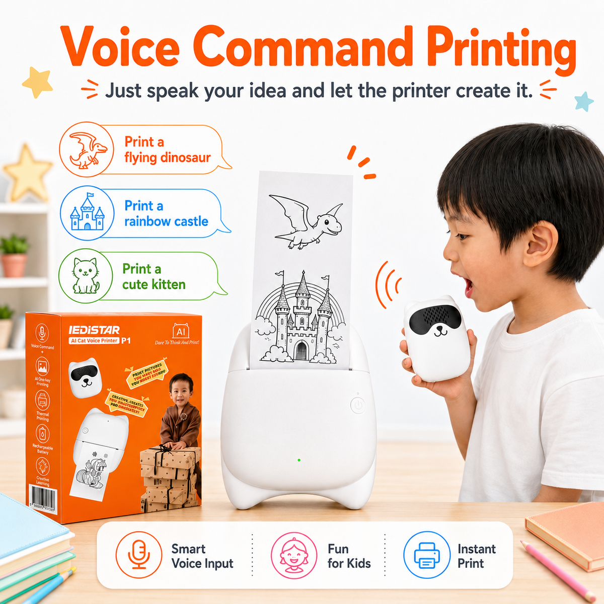 AI Voice Printer for Kids – Inkless Creative Gift Printer for Eid, Birthdays & Learning