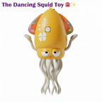 Toy squid with a colorful hat on a white background